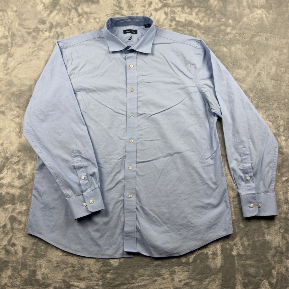 Nautica Mens Light Blue Cotton Long Sleeve Button Down Shirt Size L 16.5 34/35